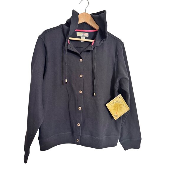 Caribbean Joe Knit Hoodie Button Up Size Medium Navy Blue Pockets NWT - Picture 7 of 7